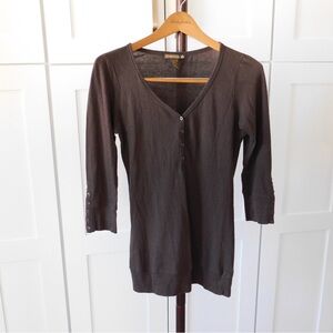 Forever 21 Dark Brown V-Neck Button Down Shirt